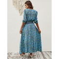 Real shot rayon fixed slotprinting three-quarter sleeve waist bohemiadress travel and vacation buttoned beach dress
