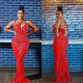 C6075 cross-border   fashion women's mesh rhinestone sleeveless v-neck maxi dress