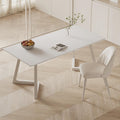 Cream white sintered stone desk - modern minimalist french-inspired light luxury office desk for small spaces - pure white home computer desk