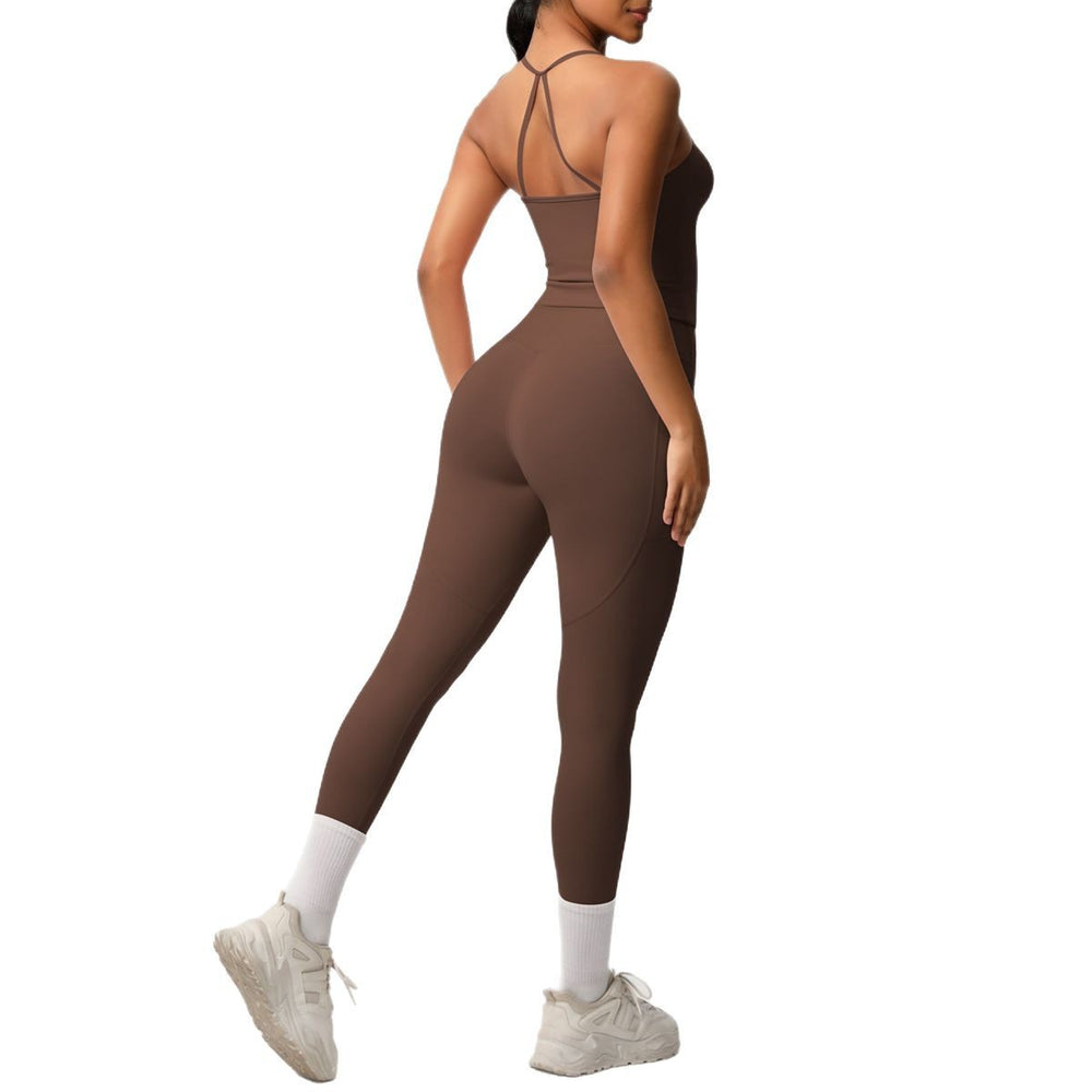 fashion tight yoga brushed vest sports casual outdoor running fitness yoga clothes two-piece set for women