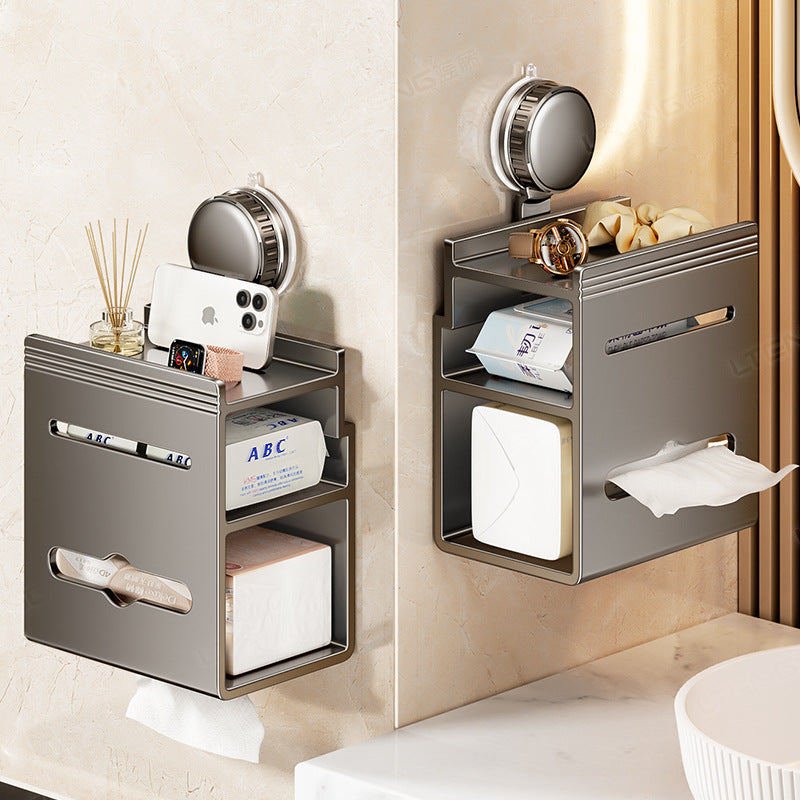 [Sample customization] Bathroom suction cup tissue box rack, toilet multi-function non-punching wall hanging storage rack