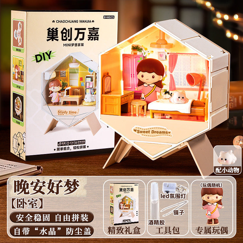 Diy miniature house scene handmade ornament art house mini boy girl assembly toy birthday gift
