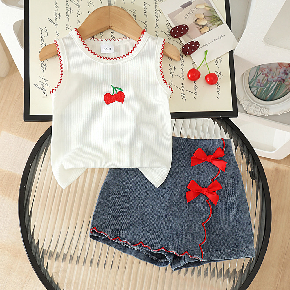 Baby clothing kids set children outfit white vest + blue shorts children's clothing