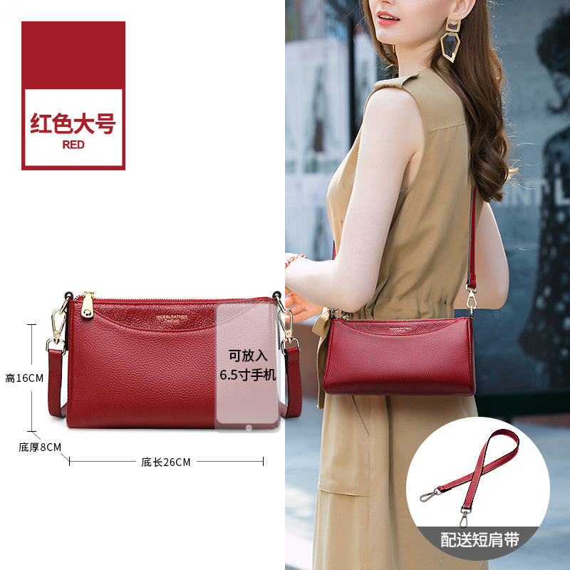 Crossbody bag women's 2025 new small bag, genuine leather women's bag, fashionable and simple large-capacity mother casual cowhide shoulder bag