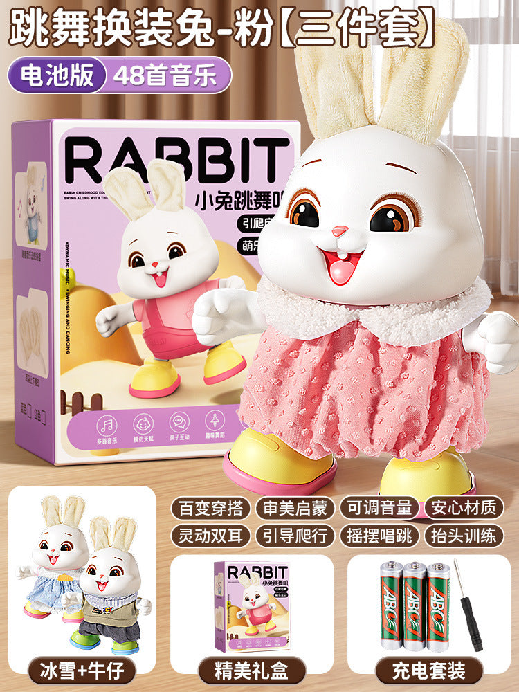 Electric dancing rabbit toy for infants and toddlers - crawling, head-up training, singing, newborn early education, and dress-up fun