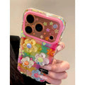 Sweet rainbow plaid 3d floral phone case for iphone 17 pro, apple 16 full coverage shockproof protective cover