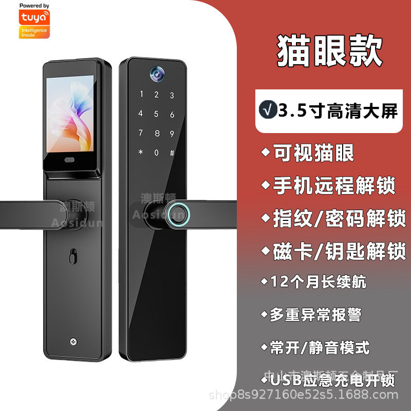 Visual cat eye smart lock cross-border fingerprint lock one grip open electronic password entry lock tuya remote manufacturer spot