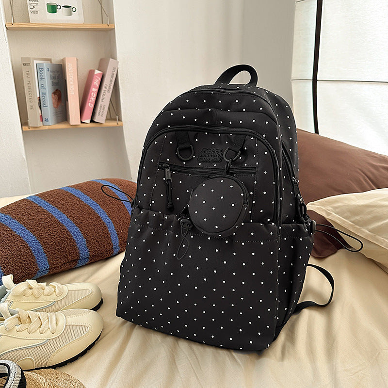 Korean style ins wind dot backpack with headphone holder - cute, fresh, and casual backpack for middle school, high school, and college students