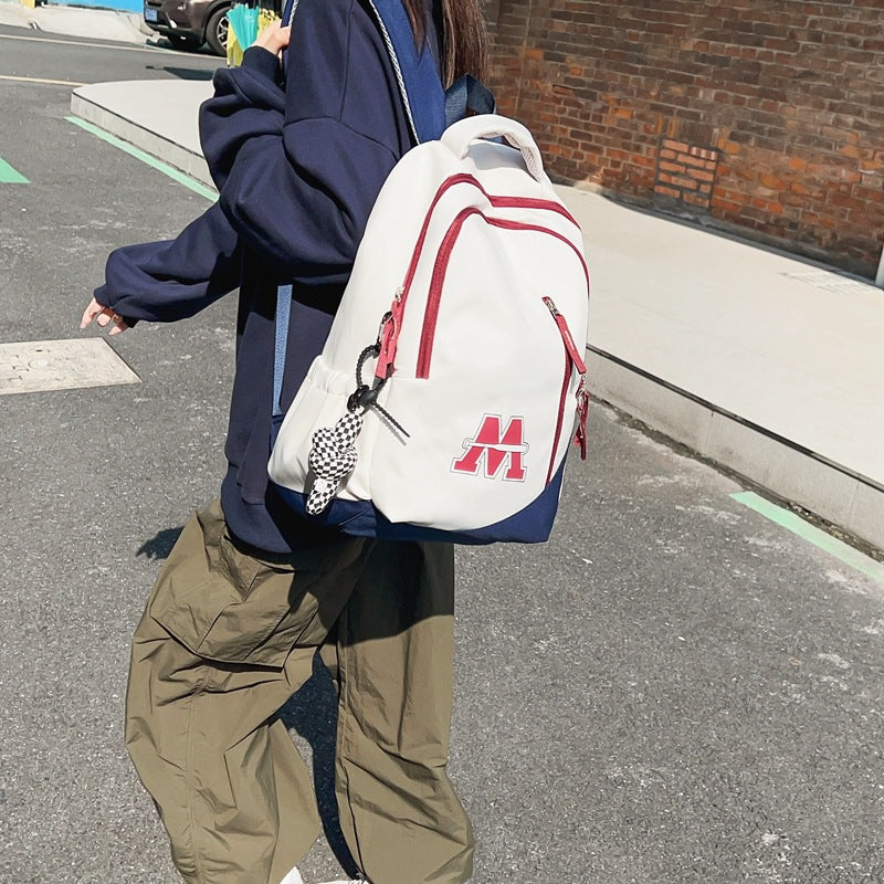 School bag, girls, college students, large-capacity middle school students, contrasting colors, simple niche design, backpack, fashion trend, men
