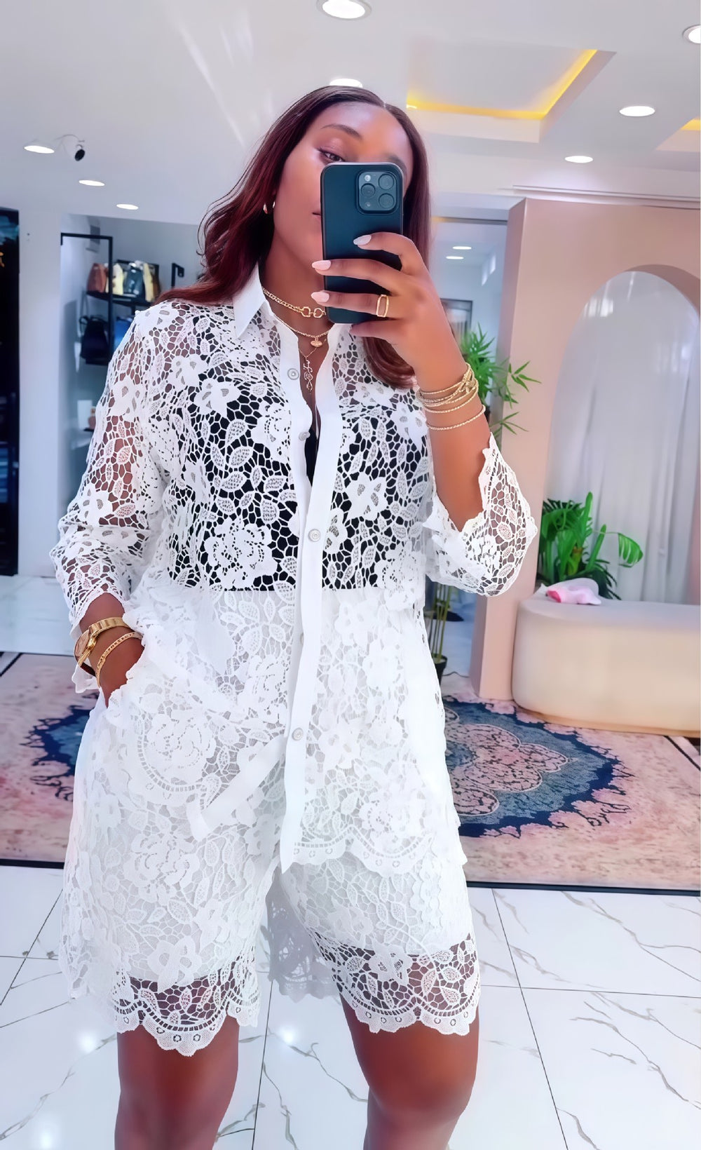 European and american cross-border fashion women's clothing  autumn new solid color long sleeve turn-down collar floral appliqué waist-defining casual two-piece set