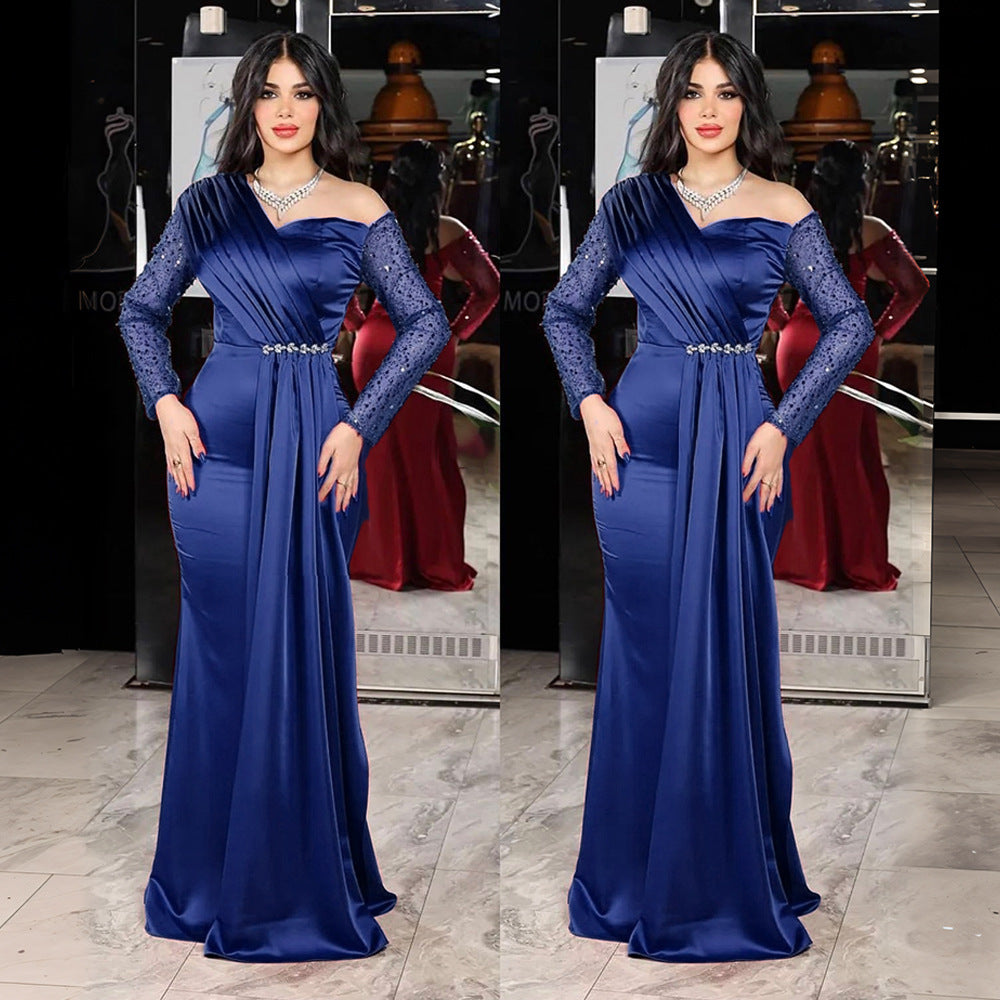 new european and american style plus size african women's bridesmaid dress  train evening gown
