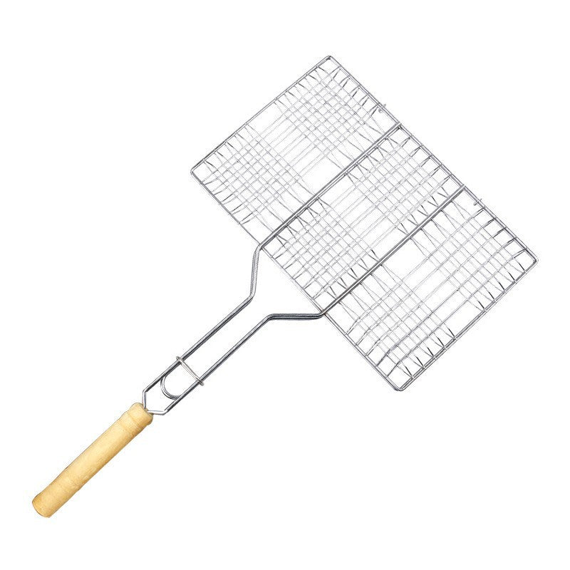 Household outdoor thickened stainless steel grilled fish clip thickened barbecue clip bbq barbecue tool accessories wooden handle vegetable clip