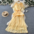 Thousand gold wind pressure pleated elegancenobledress women's summer strap waist slimming look a-line large swing skirt orange classy