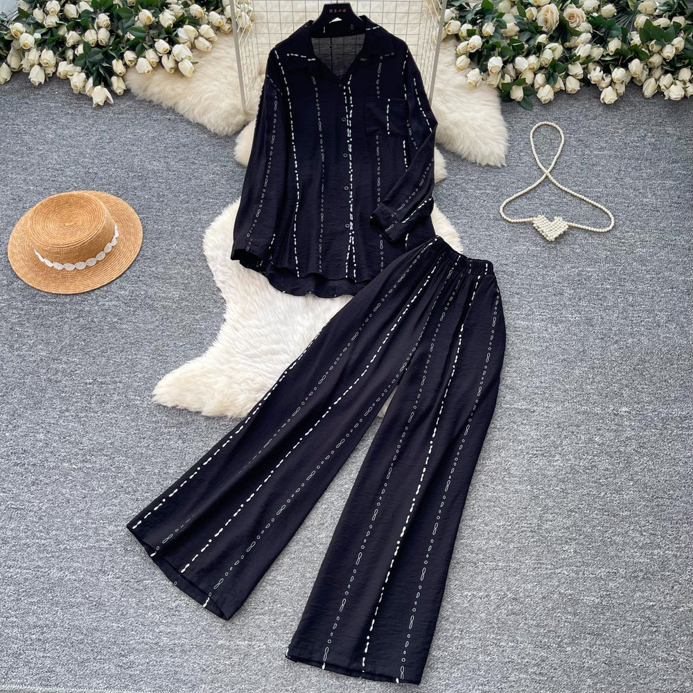 Lazy style pink cardigan wide-leg pants two-piece set female autum lazy feeling work clothingeasiest for matchfashionableelegantsuit