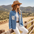 Fashion cross-border export lapel single-breasted raw edge hem sequin drop shoulder version flap pocket pants design denim outwear for women