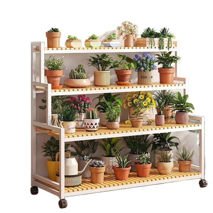 2025 new mobile plant stand with wheels, tiered display shelf, floor-standing multi-layer flower rack for living room, balcony, and outdoor use