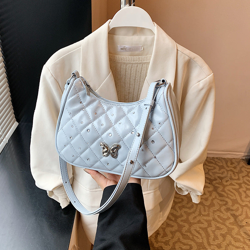 Foreign style simple rhombus single shoulder armpit bag women 2025 new high-end niche diamond-encrusted messenger bag wholesale