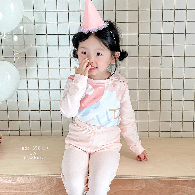 Kids autumn clothes and long pants pajamas pure cotton autumn clothes and long pants suit boys cotton sweater intimates baby sweater and trousers