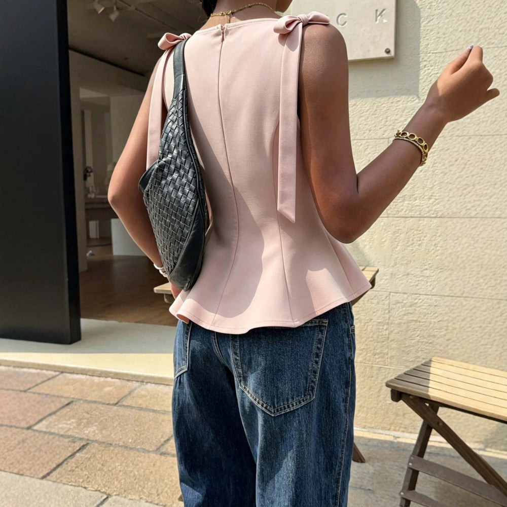 fashionnew arrival sleeveless tops bowstie back waist slimming lookrufflestops women's summer