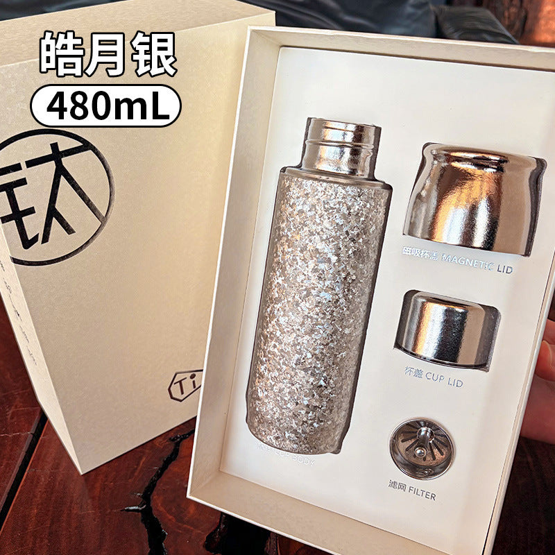 New arrivalclassy pure titanium thermos cup accessible luxury magnetic pure titanium cup high appearance tea water separation gift box titanium cup wholesale