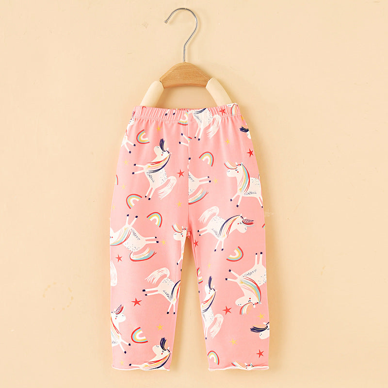 Girls' knitted printed capri leggings - summer cotton kids' clothing - spring/summer lightweight outerwear for toddlers and young children
