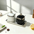 New ceramic seasoning jar set - complete home spice rack, salt & sugar bowl set with spoons - wholesale kitchen utensils