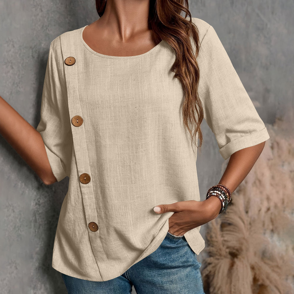 european and american cross-border new women's cotton linen button-down fashion casual top