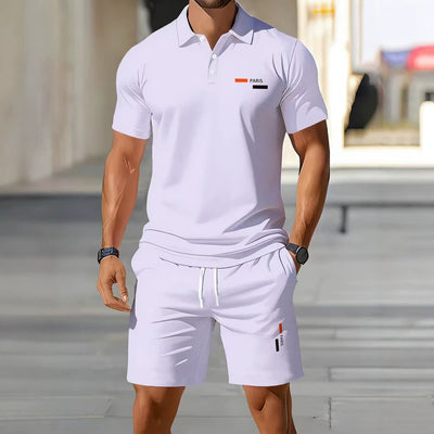 hot-selling men's polo shirt set, new summer two-piece casual short-sleeve and shorts set, dropshipping available