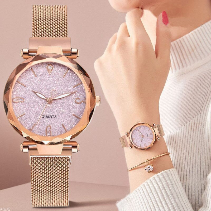 Ready-to-ship wholesale starry sky watches, women's quartz watches with magnetic strap – one-piece dropshipping available