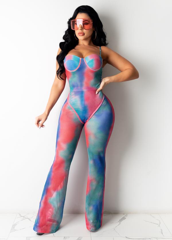 Y5187 New  Summer European and American Women's Clothing Fashion Sexy Mesh Printing Two-piece Set