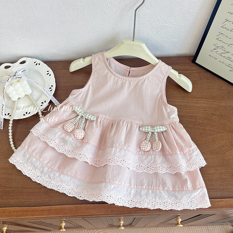 Girls' summer new style outfit: chic sleeveless babydoll top and trendy wide-leg casual pants two-piece set