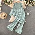 Hong kong style relaxed fit casual set - women's autumn design, slimming irregular top & wide leg pants two-piece outfit