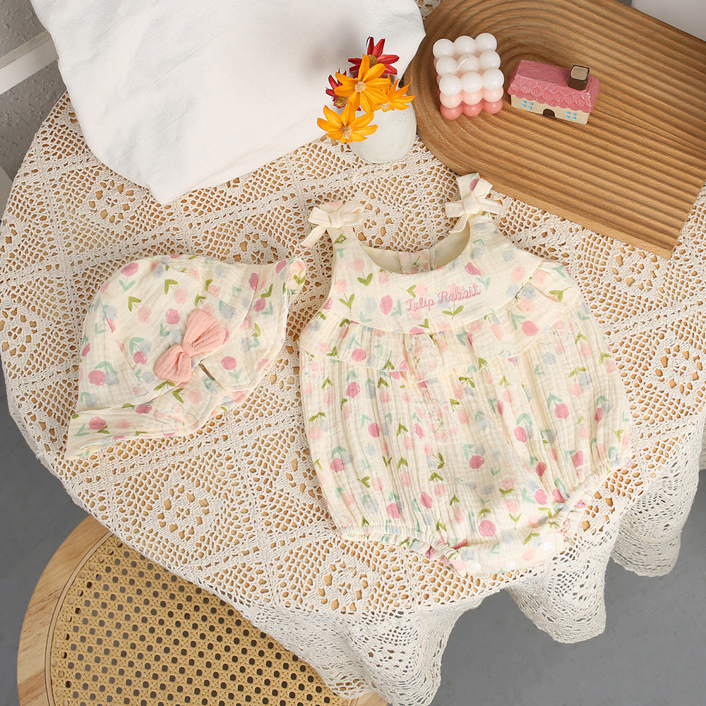 Baby clothes summer clothes newborn baby girl one-piece full moon 100 days ha shirt suspender ha shirt romper thin summer
