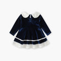 Baby girl dress autumn winter new girls' navy style peter pan collar embroidered princess dress first birthday party dress