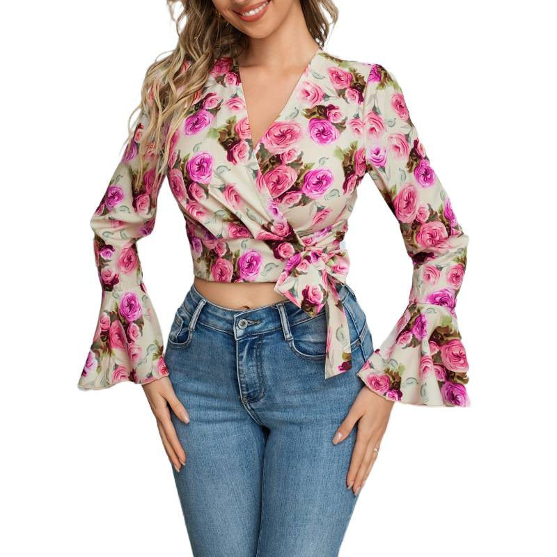 code new arrival  original women's floral cross strap tops