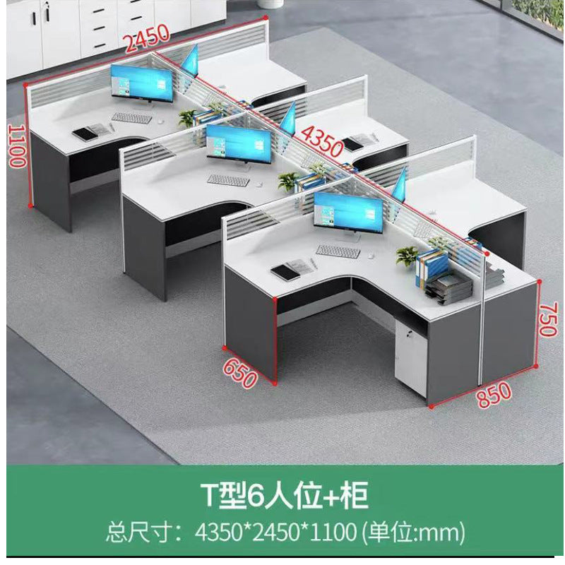 Customizable office desk and chair set - modern minimalist 3-seat office desk for accounting and finance offices