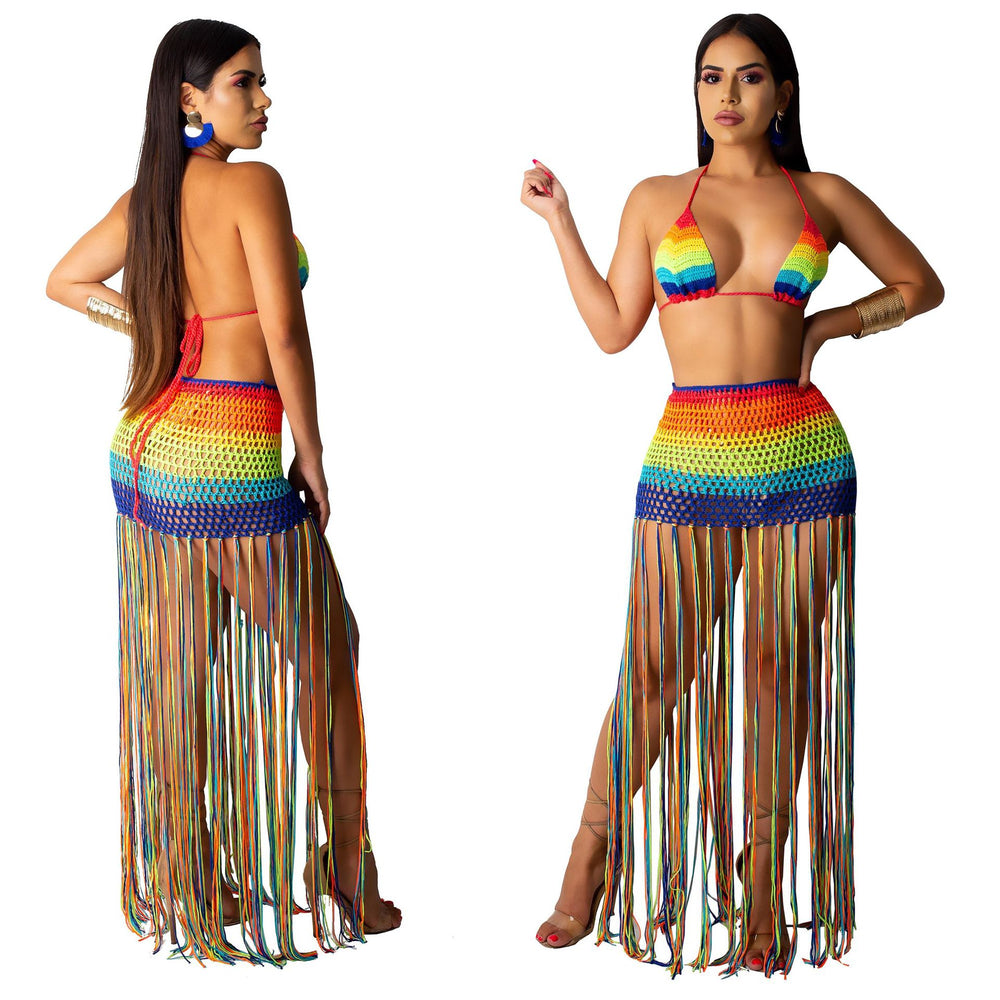 Bestselling cross-border e-commerce: european & american women's sexy hand-crocheted tassel casual set & swimsuit cover-up -  hot seller