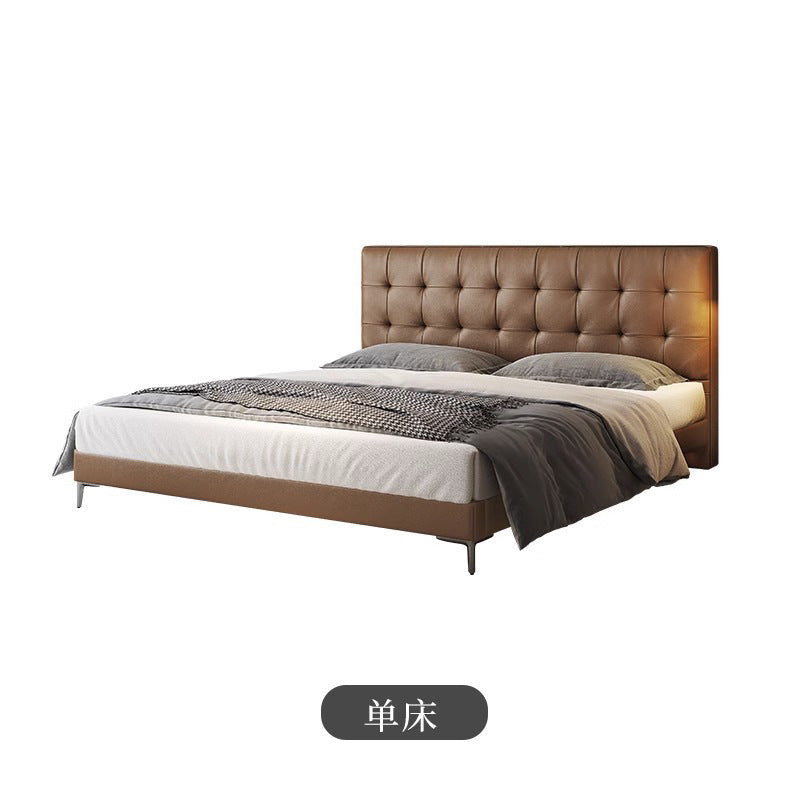 Chocolate leather bed - modern minimalist luxury wedding bed 1.8m - high-end bedroom double upholstered bed
