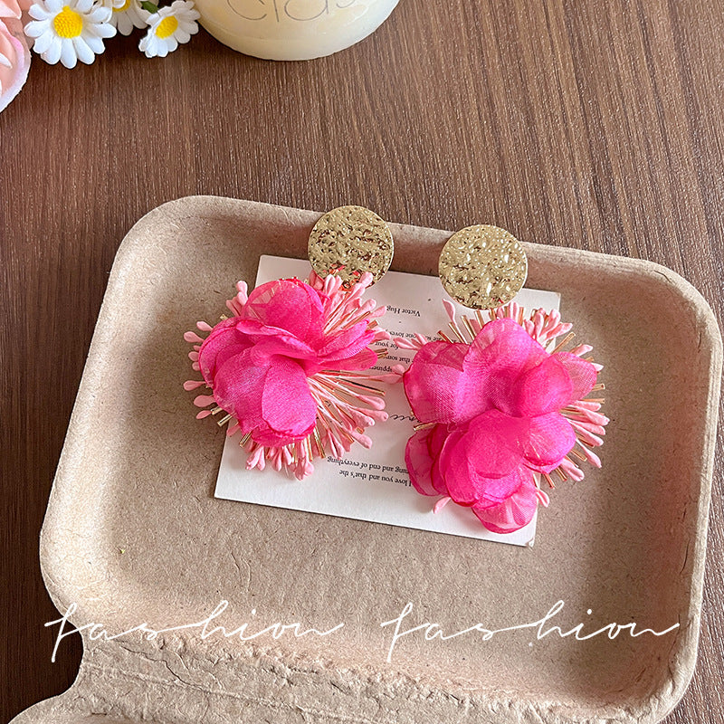 Vacation style exaggerated perm edge flower earrings for women niche styleclassy summer earrings unique stylish face small earrings