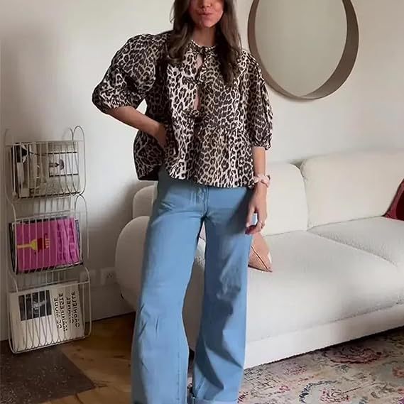 European and American  popular butterfly cardigan top early autumn lace-up crew neck bubble sleeve fashionable sexy loose T-shirt