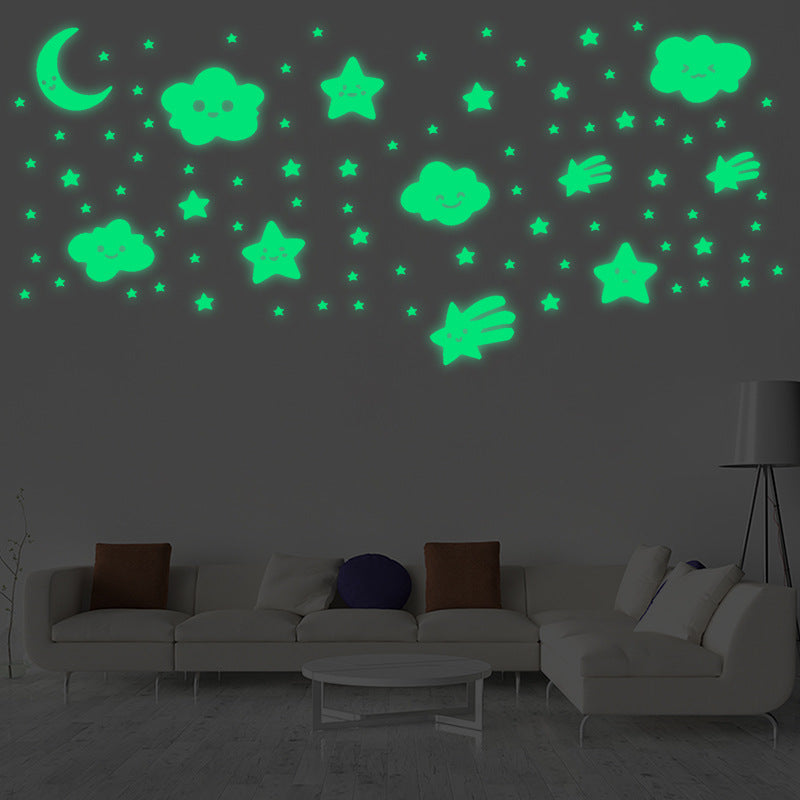 Smile cloud moon luminous wall sticker cartoon fluorescent wall sticker pentagram luminous sticker children's room decorative wall sticker