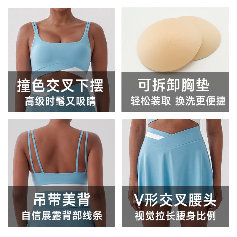 New arrivalhigh waist sports yoga skirt women's anti-exposure outdoor running golf skirt contrast colorfashion tennis skirt