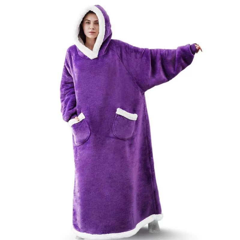 Pullover fleece thickenedlong pajamas heattech tv blanket outdoor cold-proof nightgown couple outfit sweatshirt fleece heattech