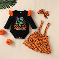 new cross-border heat transfer baby & toddler autumn long-sleeve halloween suspender dress three-piece set with triangle romper