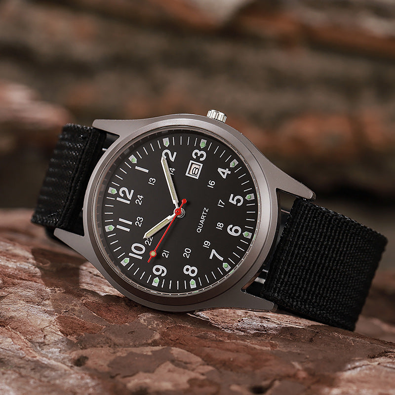 New canvas watch for men - casual, stylish, gift-worthy, military-inspired, with date display - perfect for students and sports - quartz movement
