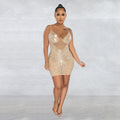 C6257 cross-border   fashion women's rhinestone mesh cami sleeveless mini dress