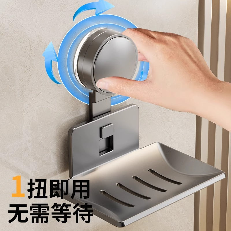 Suction cup soap dish wall-mounted punch-free space aluminum bathroom soap rack for home wall storage drain soap box