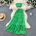 summer new arrival: yellow pleated two-piece set - women's summer sweet & spicy layered cake skirt commute chic outfit