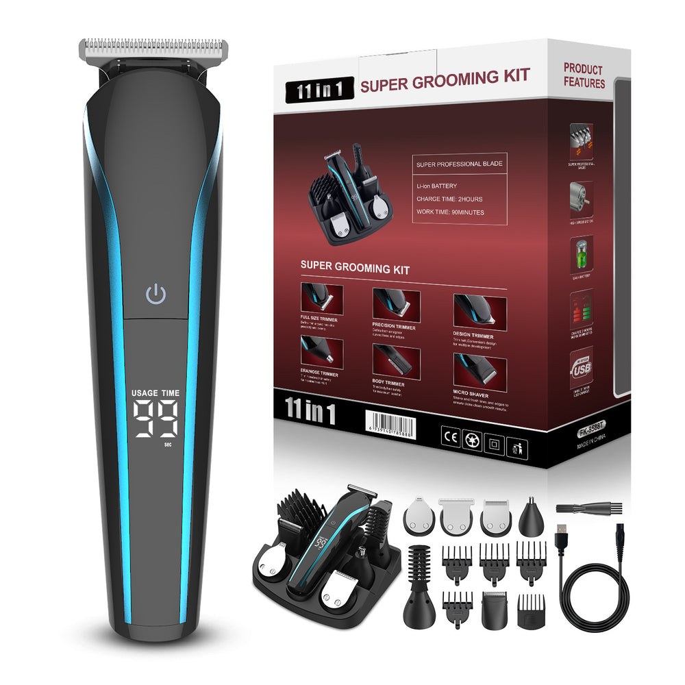 Electric hair clipper multifunctional electric grooming suit nose hair trimmer hairdresser bald shaver digital display shaver washable portable