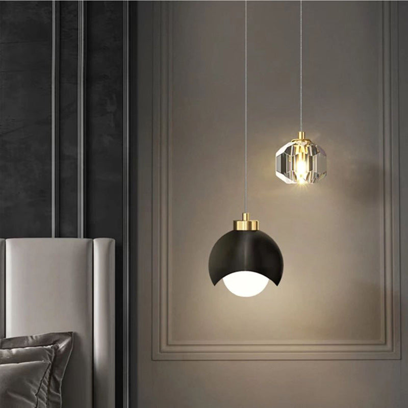 Modern minimalist black and gold half-round crystal double-light linear pendant lamp - italian style for bedroom, bedside, dining room, bar, and hotel